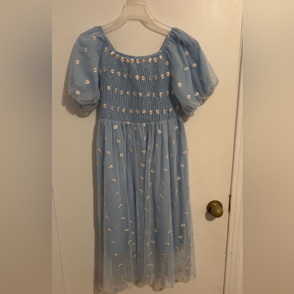 Charming Blue Kids Dress with Floral Accents